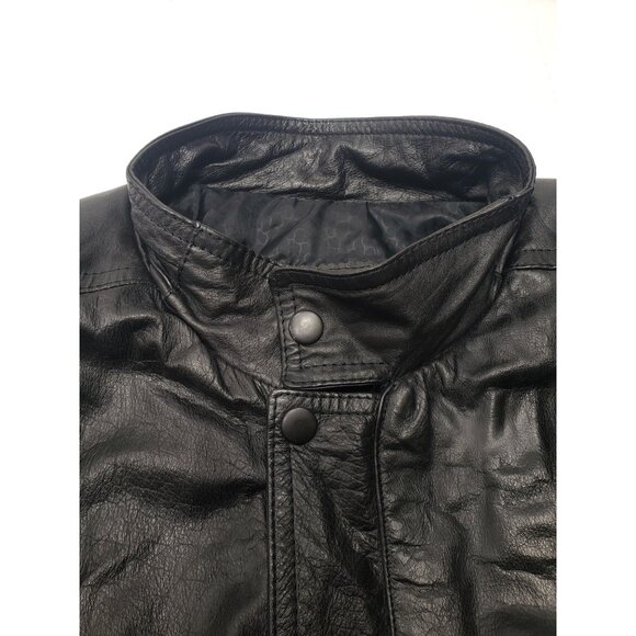 Boss Leather Black Leather Bomber Motorcycle Full Zip Button Up Jacket Size ? - Picture 3 of 16